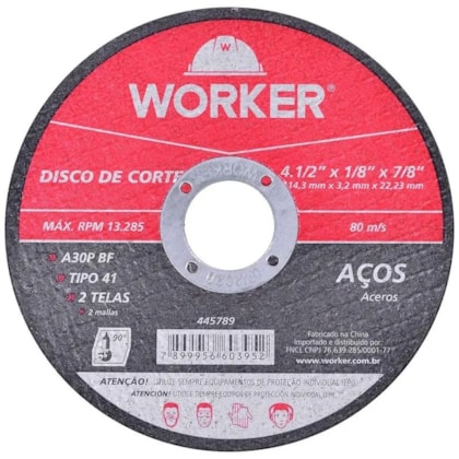Disco de Corte para Aço A30P BF 4.1/2”x1/8” Worker