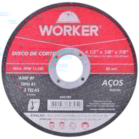 Disco de Corte para Aço A30P BF 4.1/2”x1/8” Worker