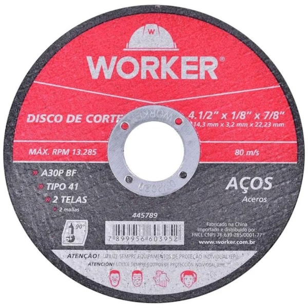 Disco de Corte para Aço A30P BF 4.1/2”x1/8” Worker-43fbba76-8ee2-4180-ba7b-f4878c4db336