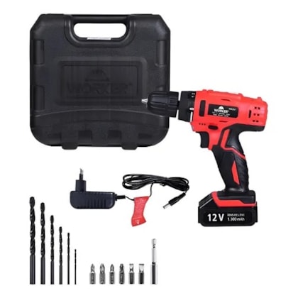 Furadeira e Parafusadeira 12v Bateria Bivolt 13 Peças Worker