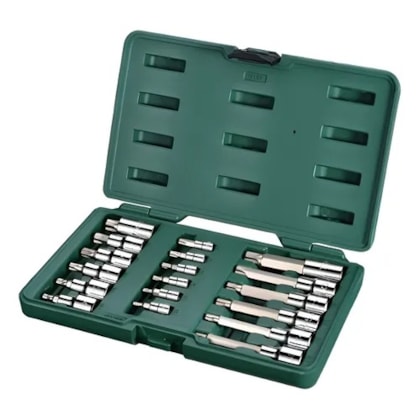 Jogo de Soquete com Bits Torx Encaixe 1/4 a 1/2 com 18 Peças Sata