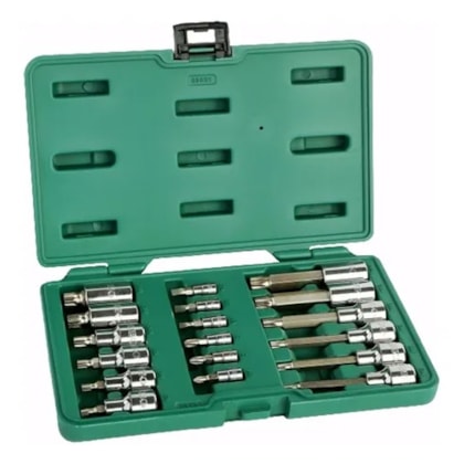 Jogo de Soquetes com Bits Multidentada 1/4  a 1/2 com 18 Peças