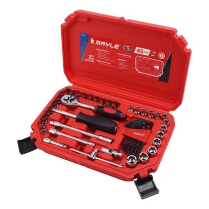 Jogo de Soquetes com Encaixe de 1/4 Pol. e 45 Peças Mayle