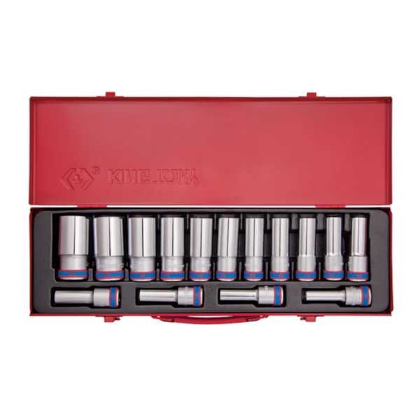 Jogo de Soquetes Sextavado Longo com 15 Peças 1/2