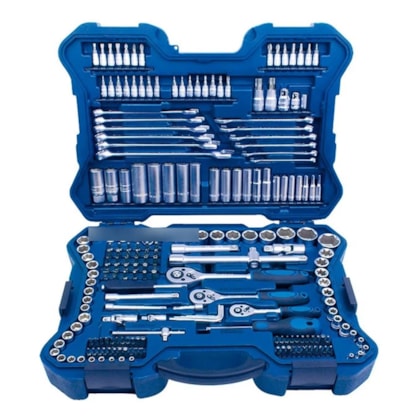 Kit Jogo de Ferramentas Completo 214 Peças 1/4, 3/8 e 1/2 Crv  Bovenau